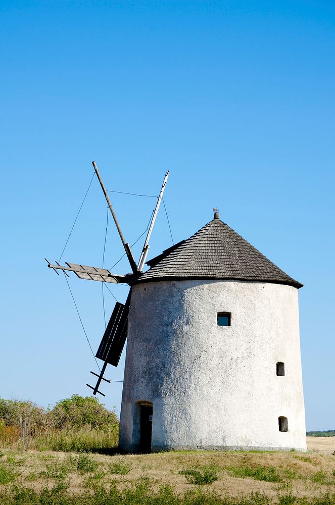 Dutch windmill in a field